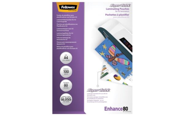 Fellowes Laminierfolien SuperQuick A4 80 Mikron, 100 Stück, 216x303mm kaufen Schweiz | Mediatech.ch