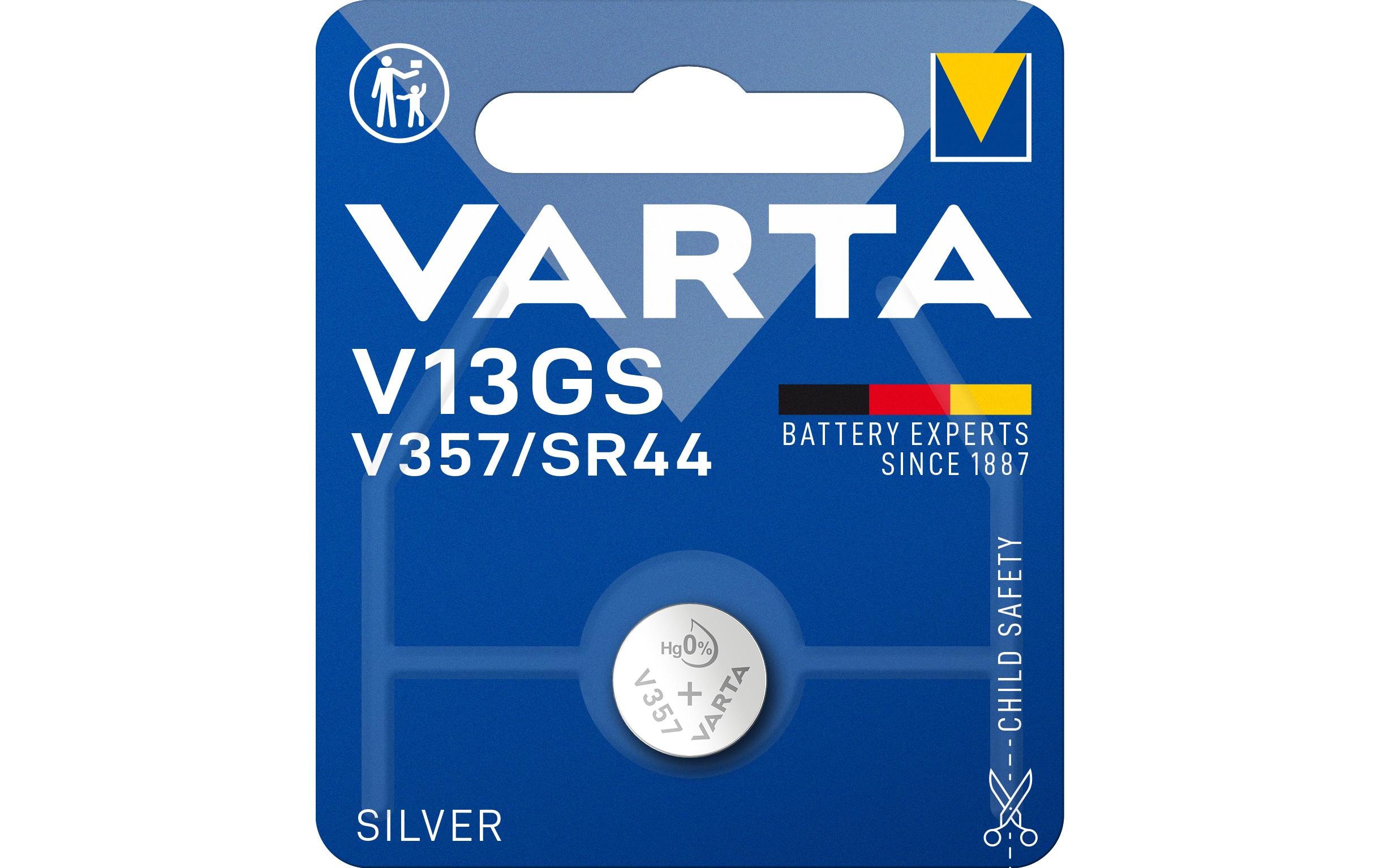 VARTA Knopfzelle V13GS / V357 , 1.55V, 1Stk 1 Stück, Blister Verpackung