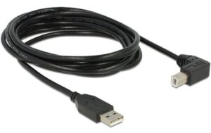 USB2.0-Kabel A-B: 3m, schwarz USB-B Seite 90°gewinkelt