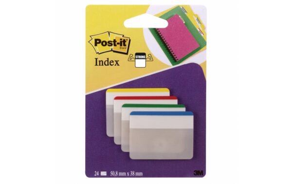 3M Post-it Index Strong flach, 4x6 Tabs blau, gelb, grün, rot