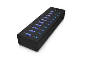 ICY BOX IB-AC6110, 10x USB3.0 Hub, 1x USB Ladeport, 1x USB3.0 Typ B
