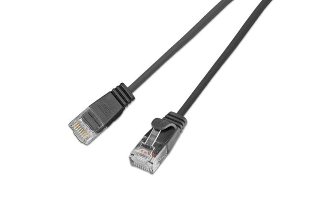 353736 - Mediatech Wirewin Slim Patchkabel: UTP, 15cm, schwarz Cat.6, AWG36, Klinkenschutz, rund, 2.8mm