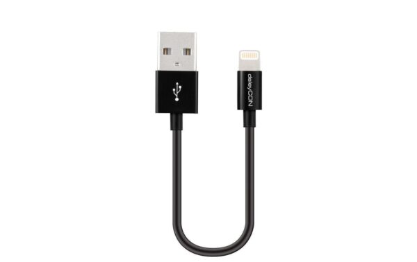 358366 - Mediatech DeleyCON Lightning-USB Kabel 15cm, schwarz Apple MFI zertifiziert und lizenziert kaufen Schweiz | Mediatech.ch