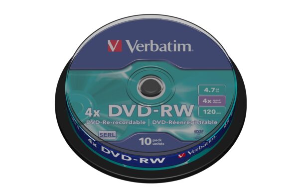 Verbatim DVD-RW 4.7GB, 10er Pack Spindel bis 4-fach, nicht bedruckbar, mit Logo kaufen Schweiz | Mediatech.ch
