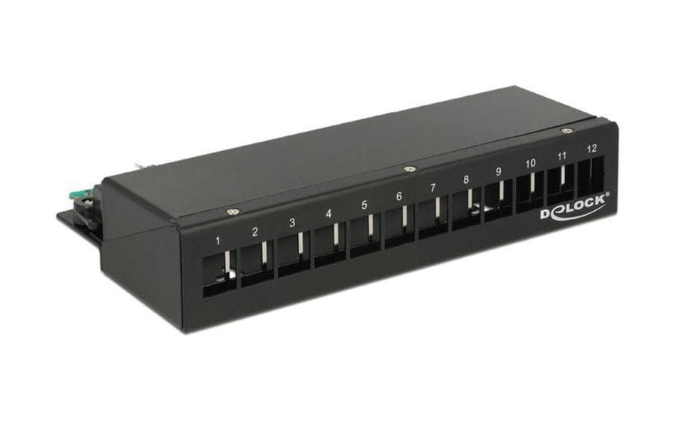 12-Port Desktop Patchpanel,  Hutschienenkit schwarz, für 12 Keystone Module