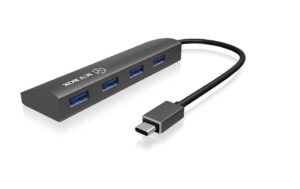 ICY BOX IB-AC6405-C, grau, 4x USB3.0 Hub, mit integriertem Kabel, USB Type-C