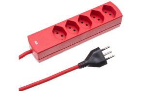 Textil-Steckdosenleisten MaxTex 5x T13 rot, Überstromschutz, 2m Kabel
