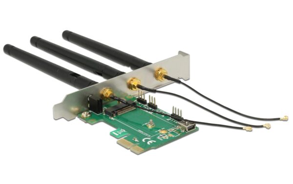 Delock PCI-E-X1 Adapter M.2 Key A+E mit 3x RP-SMA Antennen, ohne M.2 Modul kaufen Schweiz | Mediatech.ch