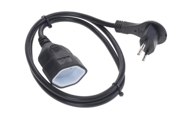 Kunststoff-Verlängerungskabel, 1m, schwarz 3-polig, T12/T13, Flachstecker angespritzt