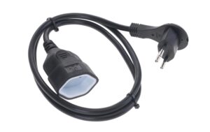 Kunststoff-Verlängerungskabel, 5m, schwarz 3-polig, T12/T13, Flachstecker angespritzt