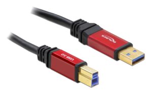 Delock USB3.0 Kabel, A-Stecker zu B-Stecker 3m, schwarz, roter Metallstecker, Premium kaufen | Mediatech.ch