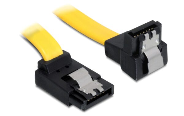 Delock SATA-3 Kabel: 50cm, Metall Clip,gelb 6 Gbps, gewinkelt - gewinkelt