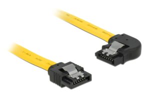 Delock SATA-3 Kabel: 30cm, Metall Clip,gelb 6 Gbps, gerade - links gewinkelt