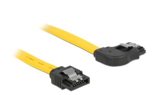Delock SATA-3 Kabel: 50cm, Metall Clip,gelb 6 Gbps, gerade - rechts gewinkelt