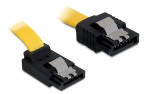 Delock SATA-3 Kabel: 20cm, Metall Clip,gelb 6 Gbps, gerade - oben gewinkelt