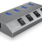ICY BOX IB-HUB1405, silber, 4x USB3.0 Hub An-/Ausschalter für jeden Port