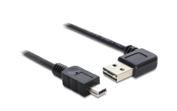 Delock USB2.0-Kabel Easy A-MiniB: 0.5m, schwarz A Stecker nach links oder rechts gewinkelt kaufen | Mediatech.ch