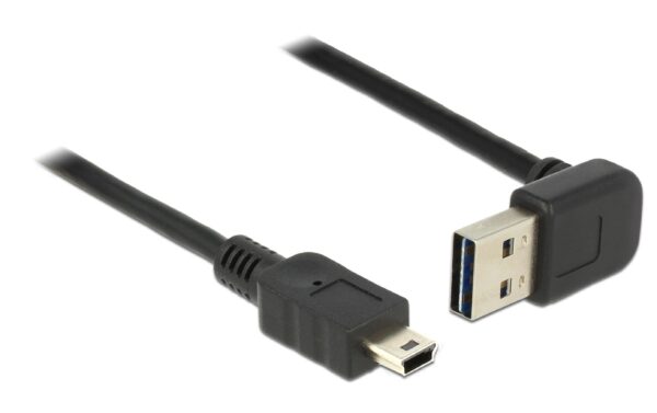 Delock USB2.0-Kabel Easy A-MiniB: 0.5m, schwarz A Stecker nach oben oder unten gewinkelt kaufen | Mediatech.ch