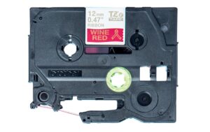 Brother P-touch Schriftband TZE-RW34 Stoffband,gold auf bordeaux rot, 12mm, 4m