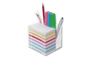 Folia Zettelbox mit Stiftehalter Transparent, Papier: farbig sortiert