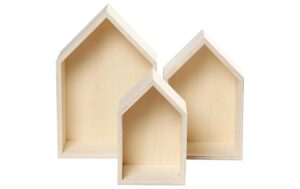 Creativ Company Holz Wandregal Haus 3 Stück, H: 20.3 + 25.3 + 31 cm