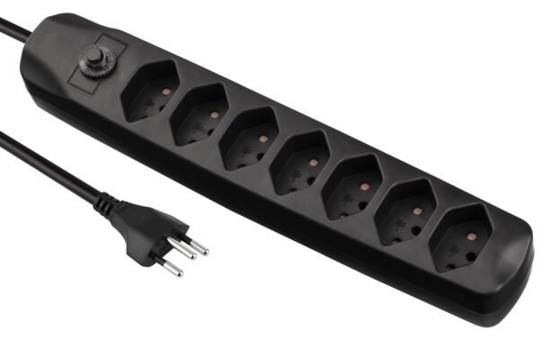F.power Steckdosenleiste 7xT13 1.5m sw 230V, H05VV-F 3G1.00, OS, schwarz (5/25)