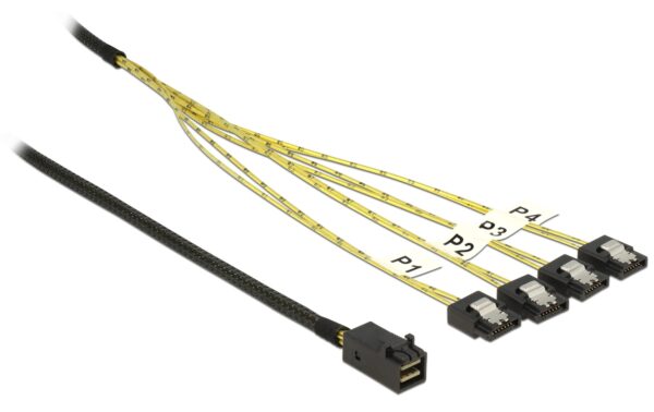Delock SAS Kabel: SFF-8643- 4xSATA , 0.5m für 4 SATA HDD/SSD an SFF-8643 Controller