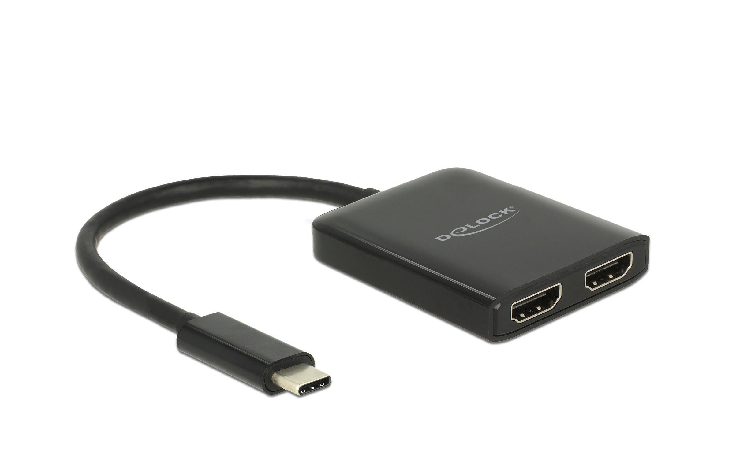 Monitor Splitter USB Typ-C zu 2X HDMI 4K bis 30Hz, schwarz, DP Alternate Mode