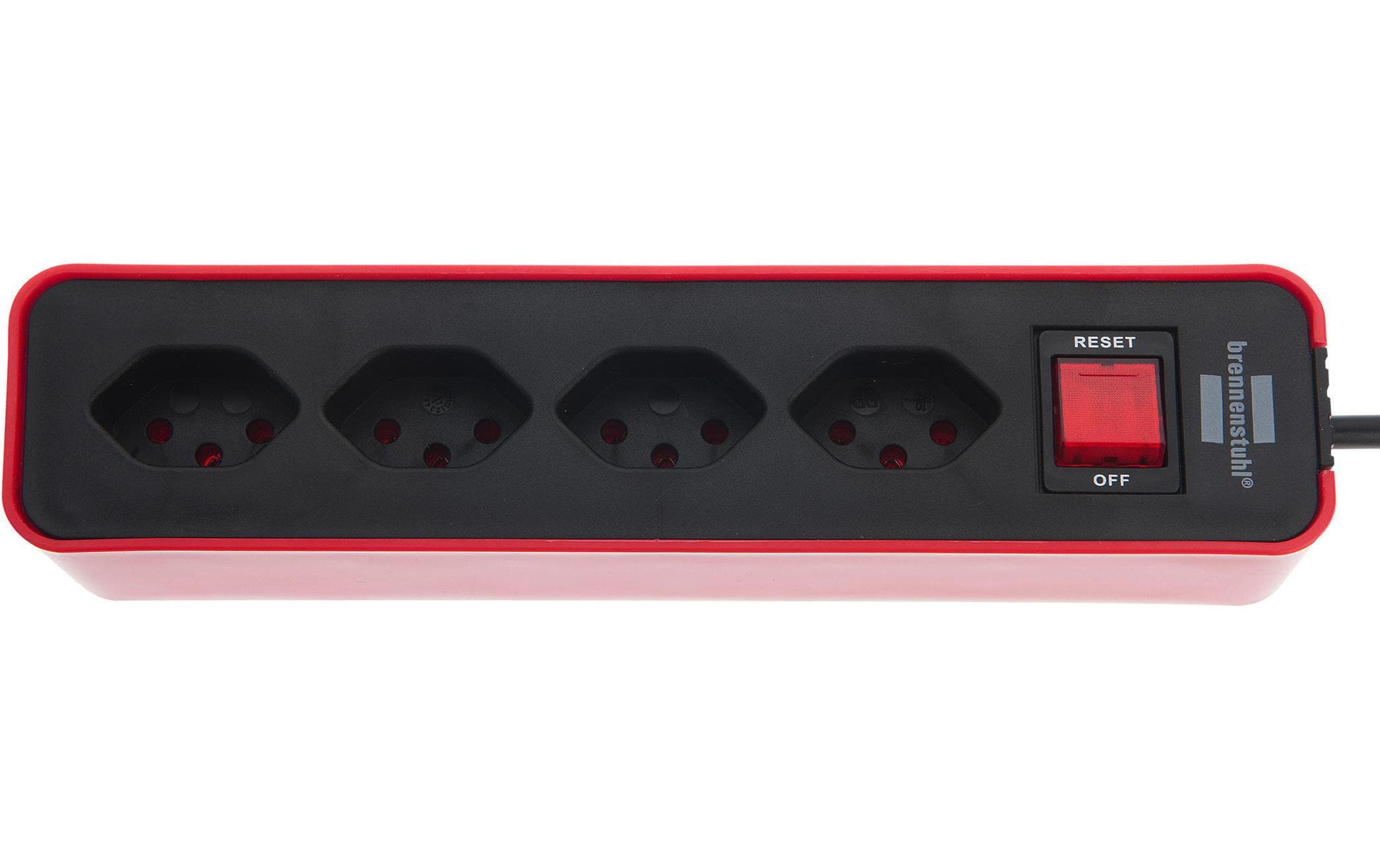 Brennenstuhl Ecolor Steckdosenleiste 4xT13, mit Schalter, rot/schwarz, 1.5m