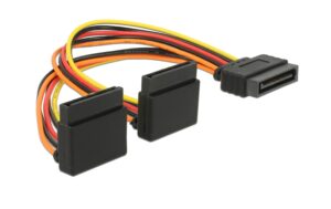 SATA zu 2x SATA Stromadapter, 90° gewinkelt 15cm, 3, 3, 5 und 12 Volt, Metallclips