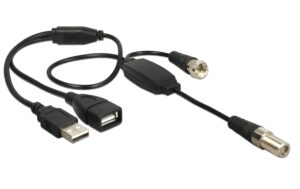 Delock Antennenkabel F Buchse, DVB F Stecker mit Phantomspeisung 5 V über USB