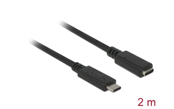 Delock USB3.1 Kabel Gen2 USB-C Verlängerung 2m, 5Gbps, 3Ampere, schwarz
