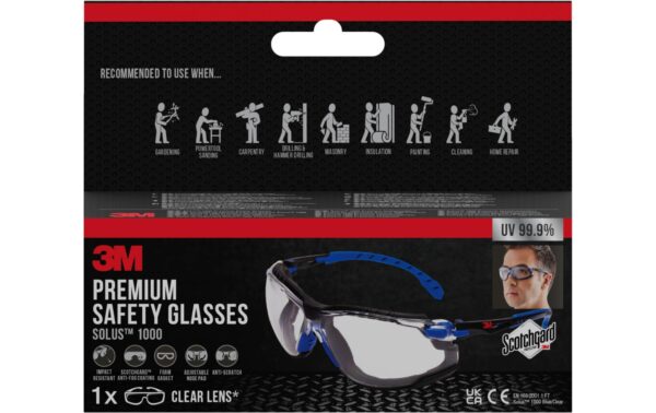 3M Solus Schutzbrille klar, blau mit Antibeschlag-Beschichtung, 1 Stück
