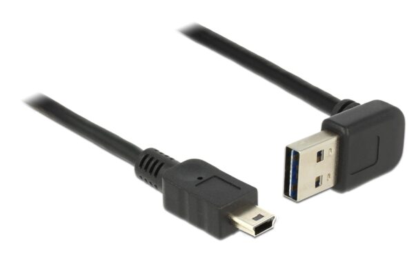 Delock USB2.0-Kabel Easy A-MiniB: 2m, schwarz A Stecker nach oben oder unten gewinkelt kaufen | Mediatech.ch