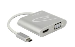 Monitor Splitter USB Typ-C  zu DP/HDMI/VGA Silber, bis 2 Monitore gleichzeitig