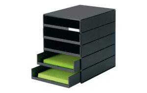 Styroval pro Box mit 5 Schubladen offen Gehäuse schwarz, Schubladen schwarz