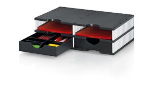 Styrodoc duo SET: 4 Fächer weiss / schwarz 2 Schubladen schwarz mit Stegen