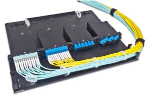 MTP Patchpanel, für 4xMTP Kassette schwarz, ausziehbar, 1 HE