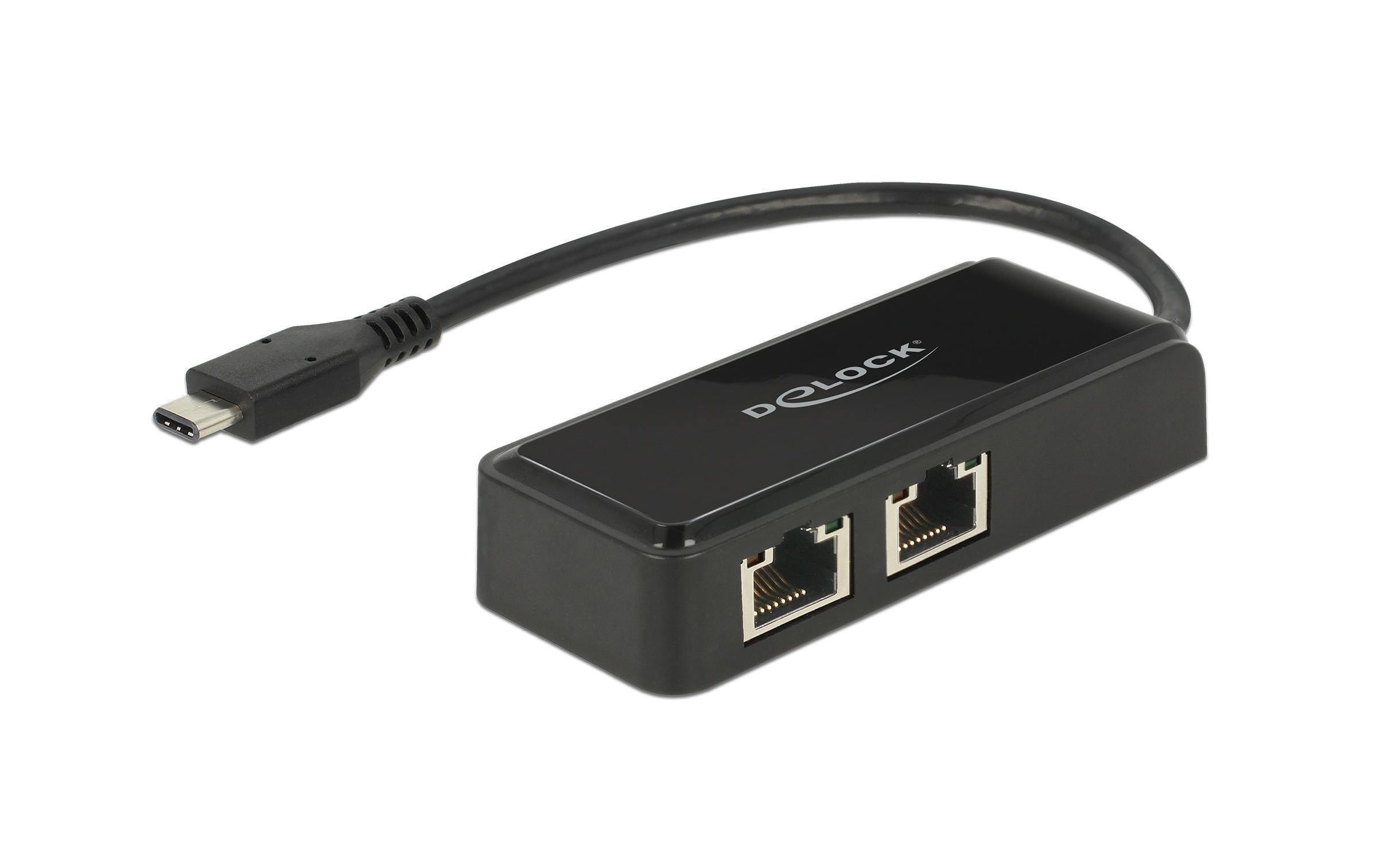 Delock USB3.1 Netzwerkkarte Typ-C - 2x RJ45, 27cm für USB3.1 Geräte, 10/100/1000Mbps kaufen | Mediatech.ch