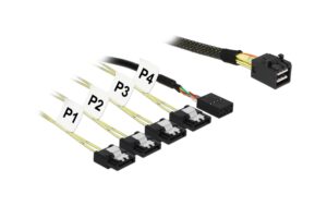 Delock HD-Mini SAS Kabel SFF-8643 zu 4x SATA 7 Pin + Sideband, 1m