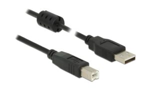USB2.0-Kabel A-B: 5m mit Ferritkern, schwarz