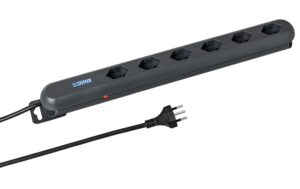 932965 - Mediatech STEFFEN STEBA LINEA Steckerleiste 6xT13 Steckdosen quer, schwarz, 3m Kabel, Magnet