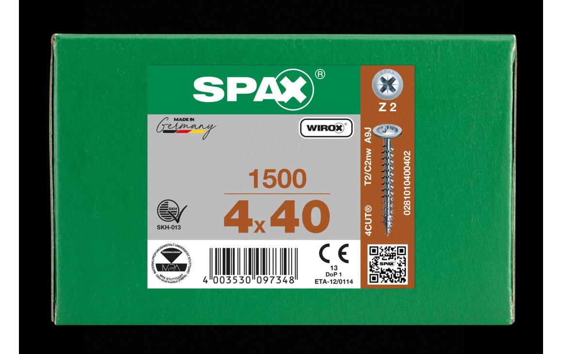 945560_2 - Mediatech SPAX Rückwandschrauben PZ2 4, 0x40 mm Vollgewinde, verzinktt, 500 Stk.