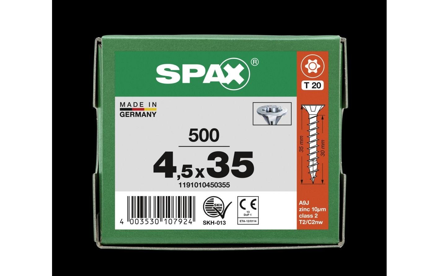 945606_2 - Mediatech SPAX Spanplattenschrauben SK T20 4, 5x35 mm Vollgewinde, verzinkt, 500 Stk.