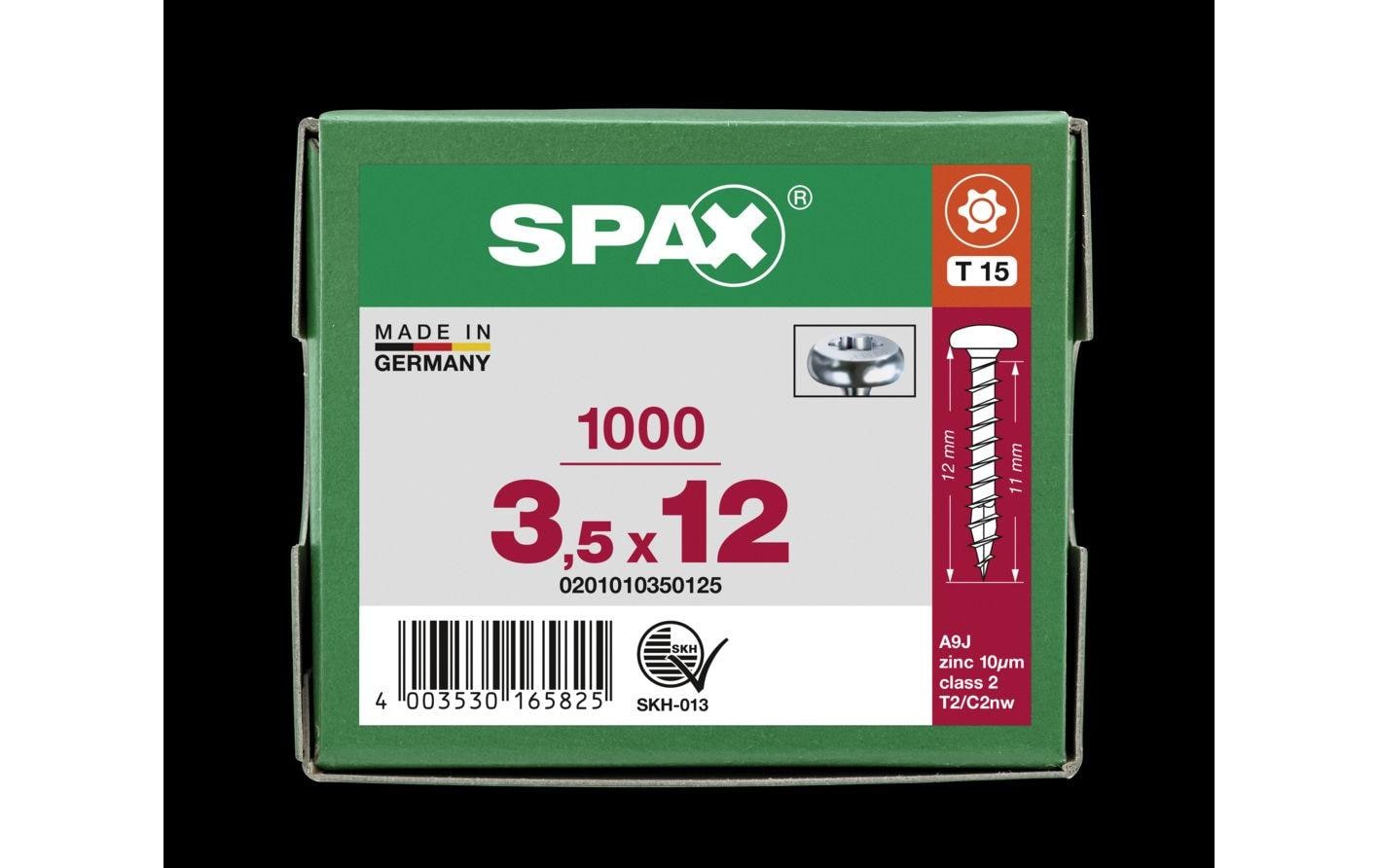 945662_2 - Mediatech SPAX Spanplattenschrauben PH T15 3, 5x12 mm Vollgewinde, verzinkt, 1000 Stk.