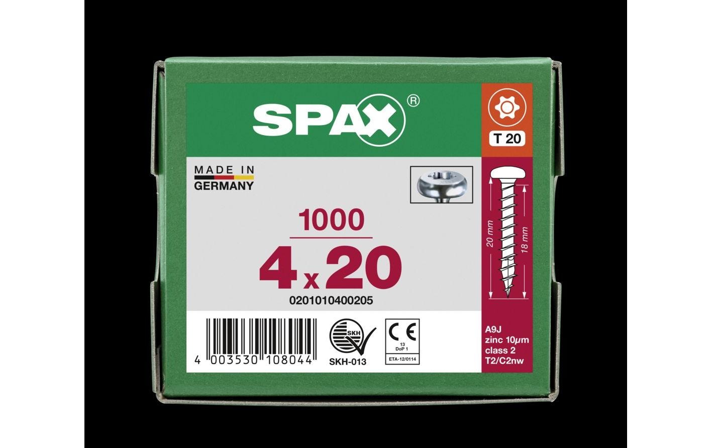 945669_2 - Mediatech SPAX Spanplattenschrauben PH T20 4, 0x20 mm Vollgewinde, verzinkt, 1000 Stk.