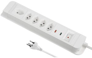 Steckdosenleiste Plus 5xT13 1xQuer 1.5m Kabel, weiss, mit ÜS