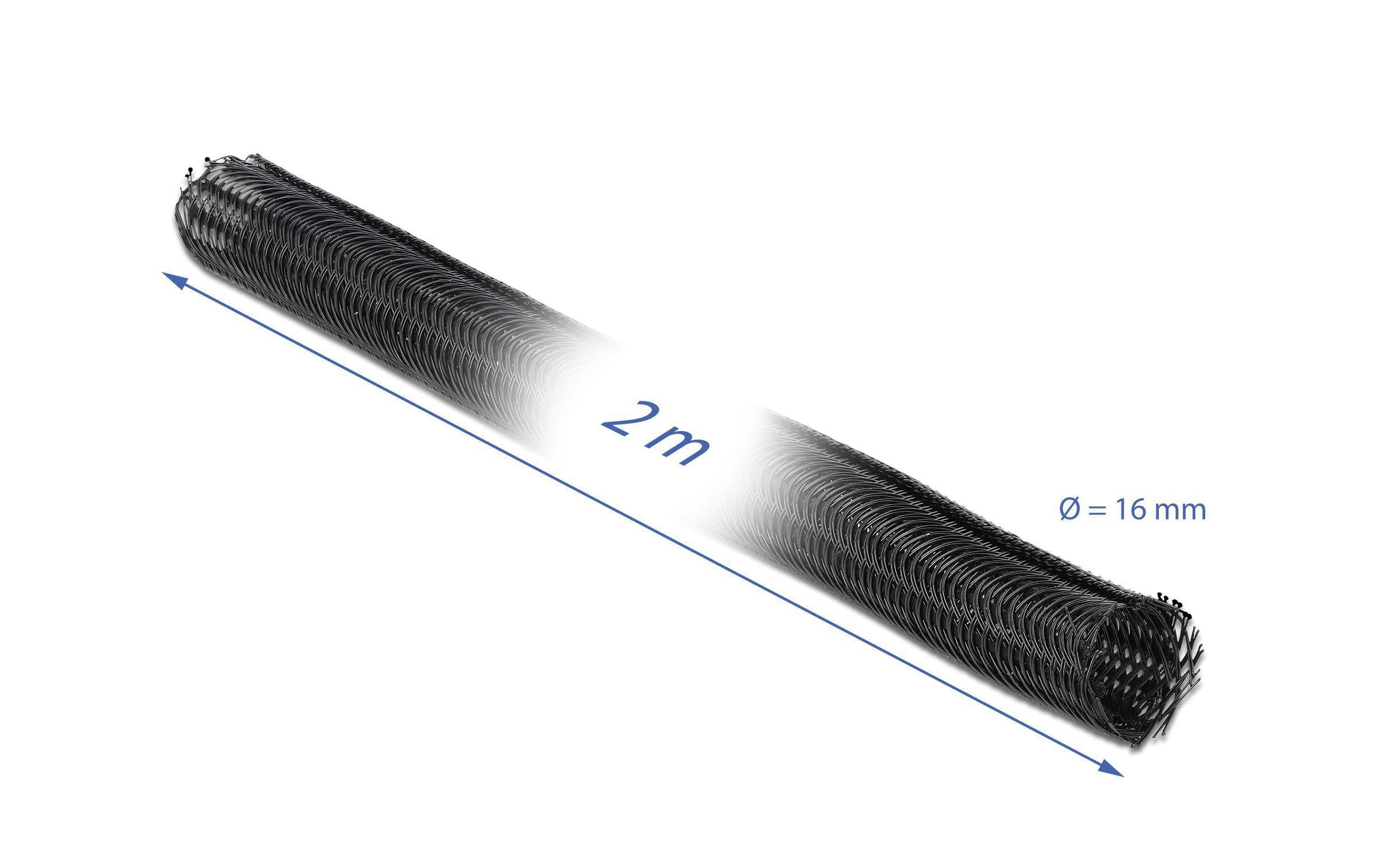 958081_1 - Mediatech Delock Geflechtskabelschlauch, 2mx16mm, sw selbstschliessend,schneidbar,hitzebeständig