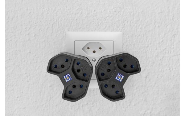 Steffen Manta Abzweigstecker 3xT13 schwarz, sternförmig, drehbar, mit KS