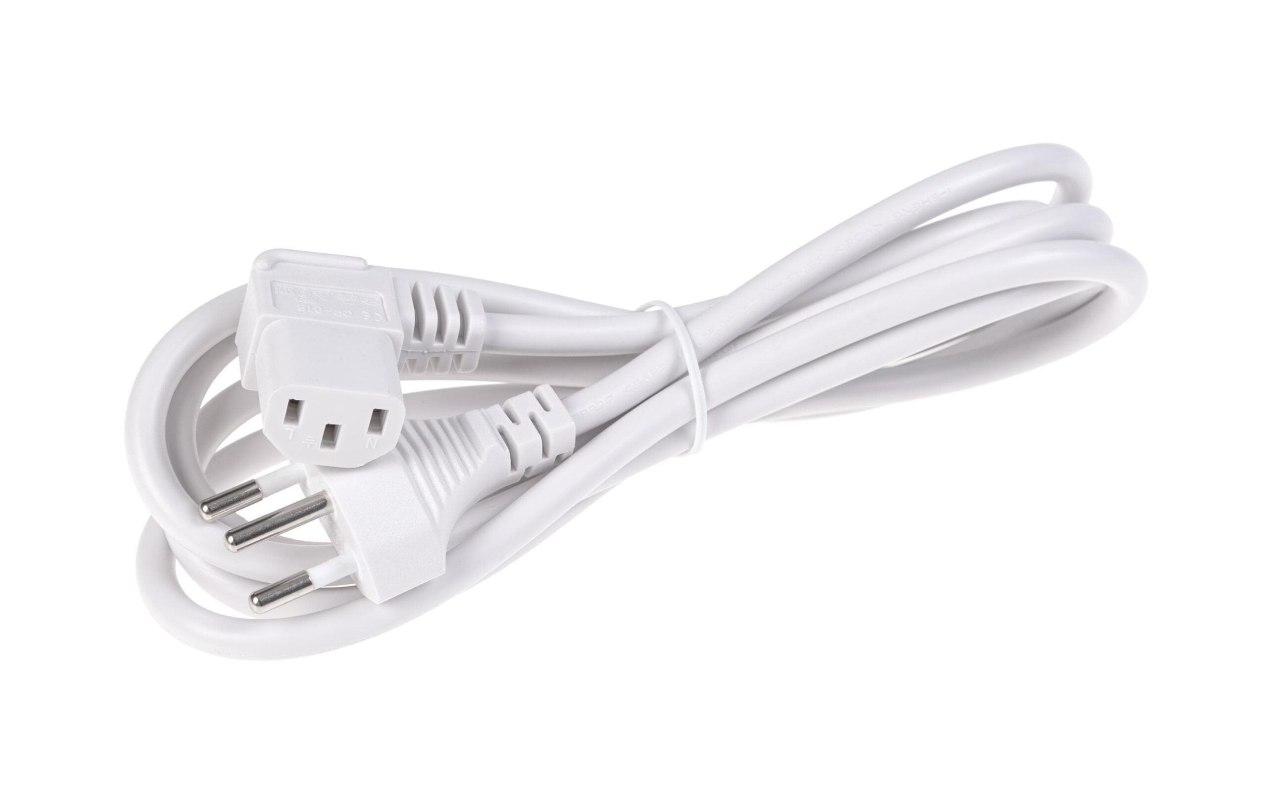 1001569 - Mediatech Diggelmann Netzkabel T12-C13 90 seitlich gewinkelt re 2 m, 3x 1.00 mm2, weiss kaufen | Mediatech.ch